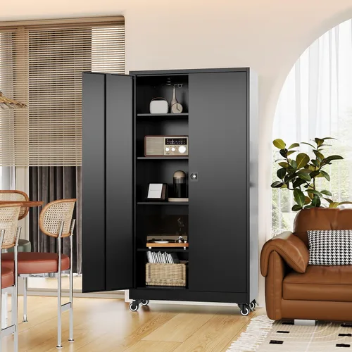 Miniatura 6 de Fesbos Armario de almacenamiento de metal, archivadores de acero de 36 pulgadas de alto con puertas con cerradura y estantes ajustables, gabinete