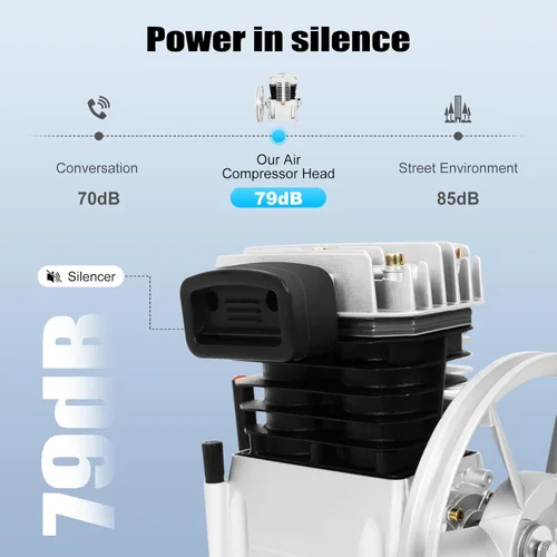 Miniatura 4 de Cabezal de bomba de compresor de aire, cabezal de compresor de aire de 3 HP con 2 cilindros, compresor de aire lubricado con aceite con polea