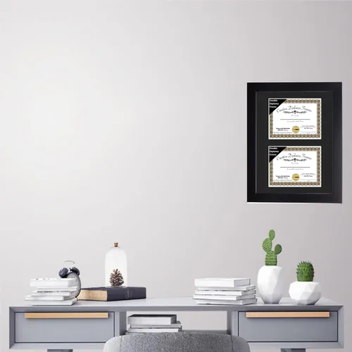 Miniatura 7 de Creative Picture Frames Marco de diploma doble clásico negro de 6 x 8 pulgadas con vidrio negro y colgador de pared instalado