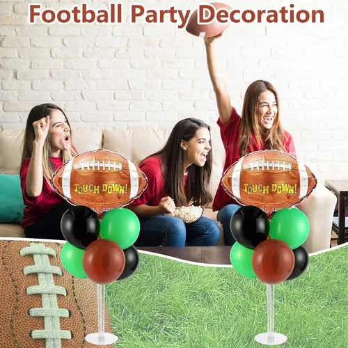 Miniatura 6 de Kit de soporte para globos de fiesta de fútbol 2 juegos con 2 globos de rugby de aluminio tipo bola, centro de mesa temático de fútbol para mesas