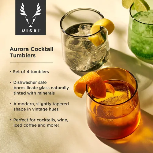 Miniatura 2 de Viski Aurora Tumblers - Copas de vino de colores, divertidas copas de cóctel teñidas en transparente, gris, verde y ámbar, aptas para lavavajillas