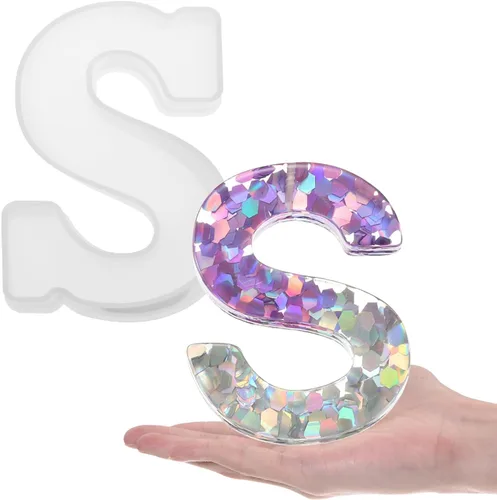HARFINGTON Moldeo de resina grande con letra S de 6 pulgadas, molde de silicona con alfabeto mayúscula 3D para arte de letreros de palabras,