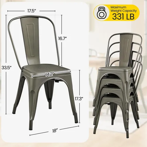 Miniatura 3 de Yaheetech Sillas de comedor de metal juego de 4, sillas de cocina apilables industriales con respaldo para comedor/restaurante/bistro/patio, uso