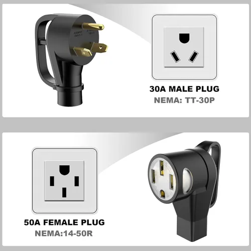 Miniatura 4 de NEMA TT-30P a 14-50R Cable adaptador de cargador EV con indicador de energía LED, adaptador de conversión EV de 30 amperios a 50 amperios solo