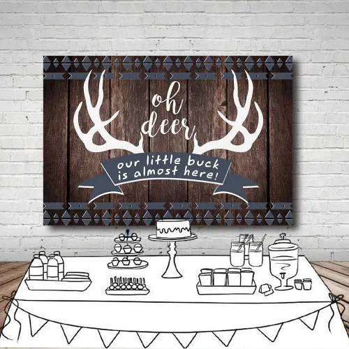 Miniatura 5 de MEHOFOND 7 x 5 pies rústico Oh Deer Baby Shower fondo de madera It's a Boy Buck On The Way Baby Shower Antlers Woodland telón de fondo decoración