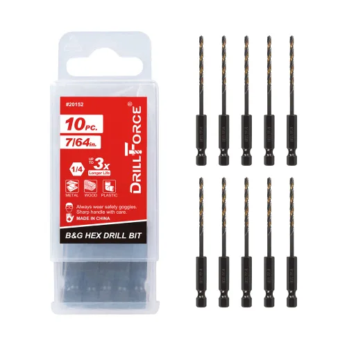 Juego de 10 brocas hexagonales de impacto de 7/64", juego de brocas de oro negro, juego de brocas de taladro de impacto HSS de cambio rápido para