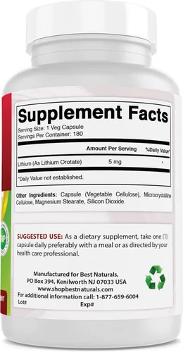 Miniatura 2 de Best Naturals Orotato de litio 5 mg 180 cápsulas - Sin OMG - Sin gluten