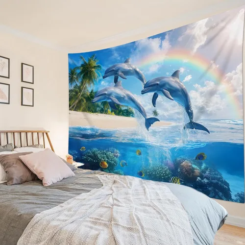 Miniatura 9 de LB Tapiz de hongos para colgar en la pared, luna y estrella en beige, tapiz de pared para dormitorio, estética de planta verde, arte de pared