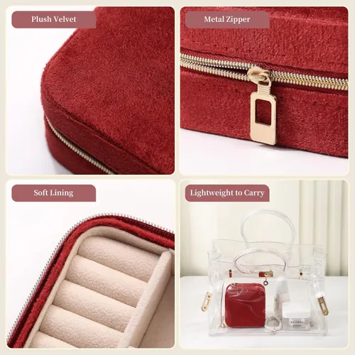 Miniatura 3 de CASEGRACE Joyero de viaje, joyero de terciopelo de felpa, pequeño organizador de viajes, exhibición, anillos, collares, pulseras, aretes, estuche