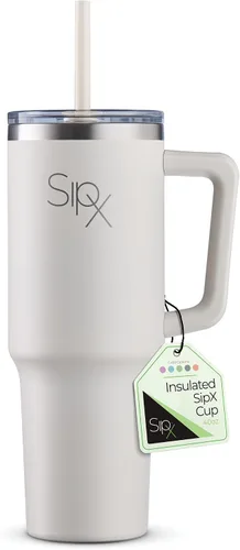 Miniatura 14 de SipX™ Vaso aislado de 30 onzas con asa y pajita, acero inoxidable aislado al vacío, a prueba de fugas, apto para portavasos - Perfecto para café
