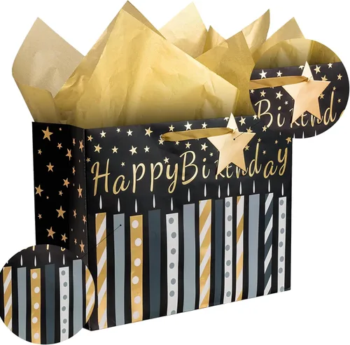 Miniatura 5 de MAYPLUSS Bolsa de regalo grande de cumpleaños de 16 pulgadas con tarjeta de felicitación y papel de seda para el día del nacimiento - Diseño de vela