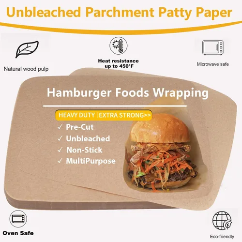 Miniatura 3 de Papel para Hamburguesas Sin Blanquear Cuadrado de 6x6 Pulgadas - 200 Piezas Papel para Hamburguesas Antiadherente Prensa para Hamburguesas de Alta