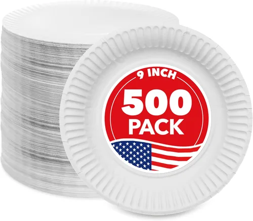 Miniatura 5 de Stock Your Home Platos de papel de 9 pulgadas sin recubrimiento, platos desechables de uso diario de 9 pulgadas, a granel, blanco, 300