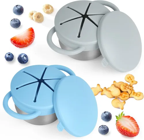 Miniatura 15 de Pack de 2 tazas para aperitivos a prueba de derrames para niños pequeños - Tazas para aperitivos de acero inoxidable desmontables para niños