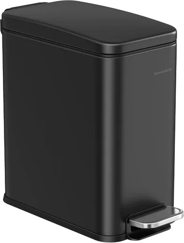 Miniatura 20 de SONGMICS Basurero de baño, 1.3 galones (5 L) pequeño con tapa, delgado para espacios pequeños, cubo de basura de acero inoxidable, cierre suave