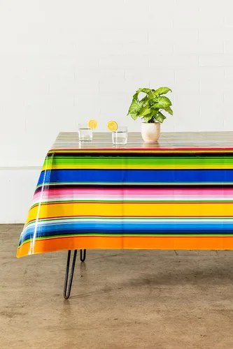 Miniatura 4 de Alux Serape - Mantel de plástico PVC de vinilo color azul y amarillo, mantel de plástico (55 x 70 pulgadas, rectangular), azul, amarillo, rojo
