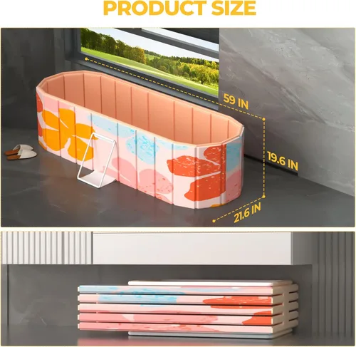 Miniatura 2 de Bañera portátil para adultos de 59 pulgadas, grande, plegable, sin instalación, para cabina de ducha, bañera plegable de pie con tapa, forro aislado