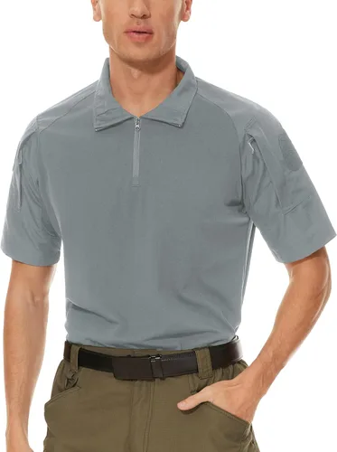 Miniatura 36 de MAGCOMSEN Camisas militares tácticas para hombre con cremallera de 1/4, manga corta, ajustada, camisa de camuflaje