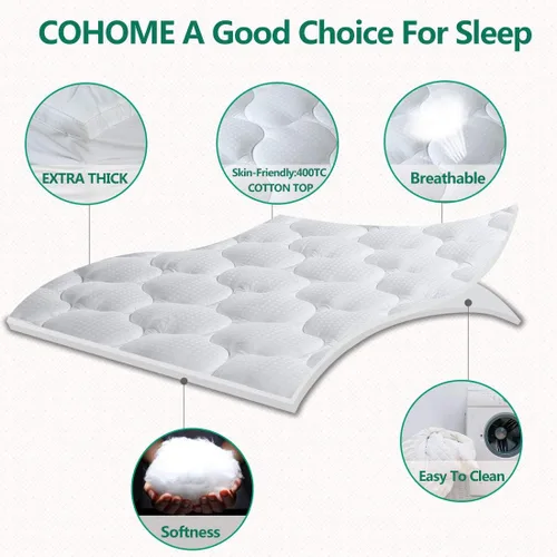 Miniatura 2 de COHOME Cubrecolchón Full 1300 GSM Extra Grueso Refrescante Protector de Colchón 400TC Parte Superior de Algodón Relleno Alternativo de Plumón Suave