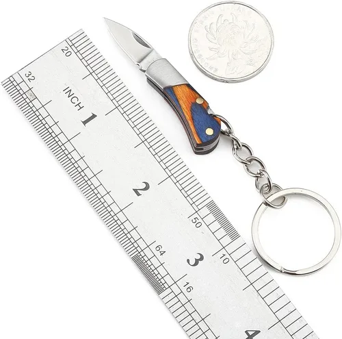 Miniatura 3 de Luvbestaken - 2 cuchillos de bolsillo pequeños, mini cuchillo para llavero, cuchillo de acero inoxidable EDC, cuchillo plegable con mango de madera