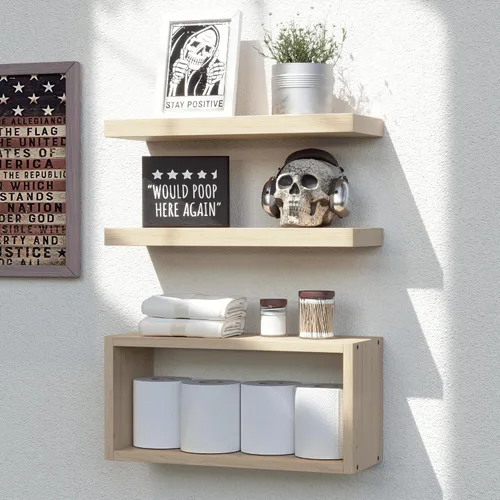 Miniatura 10 de RICHER HOUSE Estantes flotantes para baño, estantes flotantes negros para pared, estantes de baño sobre el inodoro, estantes colgantes montados