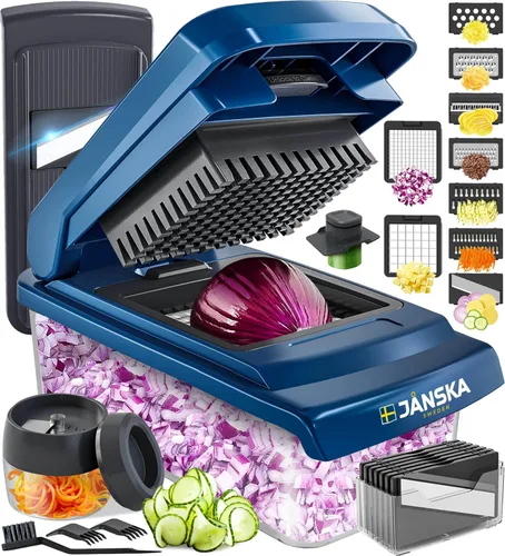 UltraChop Todo en 1, Picadora de Verduras Resistente de 12 Cuchillas, Contenedor Picador de Alimentos, Espiralizador, Rebanadora Mandolina Picadora