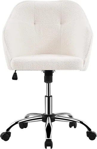Miniatura 10 de Topeakmart Silla de escritorio de terciopelo para oficina, con base de metal, tapizada, giratoria, altura ajustable, silla de computadora moderna