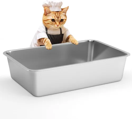 Miniatura 13 de IKITCHEN Caja de arena de acero inoxidable para gatos, bandeja de arena de metal grande para gatos, caja de arena para gatos nunca absorbe olores