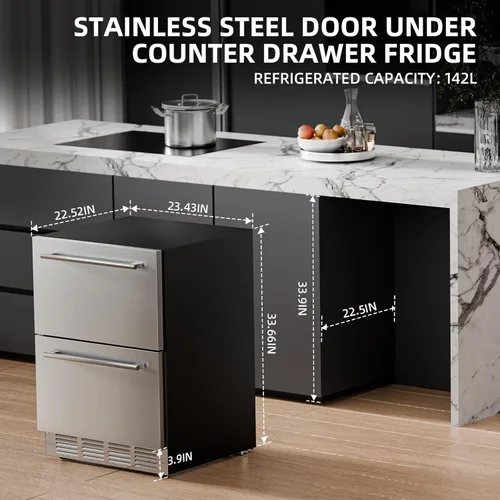 Miniatura 6 de Antarctic Star Refrigerador de bebidas de 24 pulgadas de ancho, mini refrigerador de acero inoxidable con doble cajón, 145 latas para bajo encimera