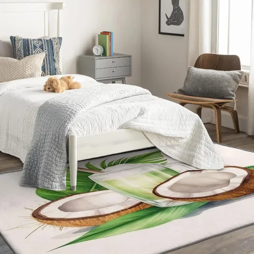 Miniatura 3 de Alfombras de coco para entrada, dormitorio, sala de estar, alfombra de área de frutas tropicales de 2 x 3, lavable, antideslizante, suave, alfombra