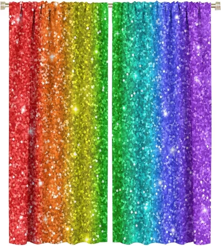 Miniatura 60 de Cortinas opacas abstractas de arco iris, pintura de color arcoíris con gotas, diseño gráfico creativo con bolsillo para barra, para sala de estar