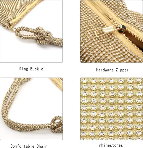 Miniatura 5 de Lytosmoo Bolso de noche brillante con diamantes de imitación para mujer, bolso de mano plateado para mujer, bolso de mano de noche para fiesta