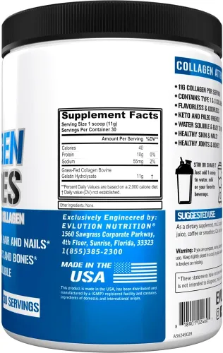 Miniatura 4 de Evlution Nutrition - Péptidos de colágeno en polvo, colágeno hidrolizado de alta calidad para apoyar la piel saludable, cabello, huesos