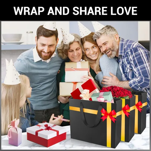 Miniatura 6 de EUSOAR Bolsas grandes de papel de regalo a granel, paquete de 25 bolsas de papel negras resistentes de 12.5 x 4.5 x 11 pulgadas con asas, para Negro