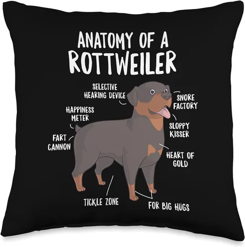 Hilarious Doggos Puppies & Memes Anatomy of A Rottweiler Dog Owner Rottie Puppy - Divertida almohada bonita, 16 x 16 pulgadas, multicolor