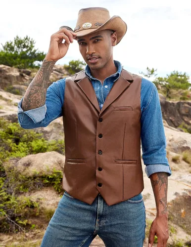 Miniatura 2 de COOFANDY Chaleco de traje de cuero para hombre, ajustado, casual, chaleco occidental, chaleco ligero con cuello en V