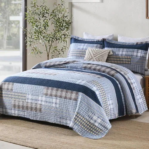 Miniatura 2 de Y-PLWOMEN Colcha tamaño Queen – Colcha reversible de 100% algodón a rayas estilo granja, ligera, acogedora y moderna, ropa de cama de campo