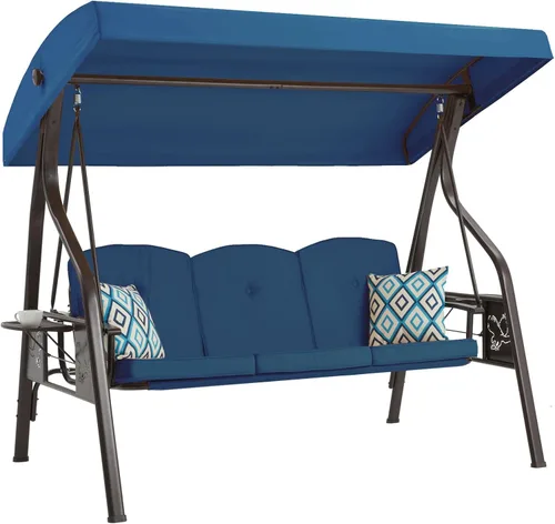 ZZW Columpio de porche al aire libre de 3 asientos con soporte, columpio de patio con toldo, cama de columpio de porche 2 en 1 y silla columpio de