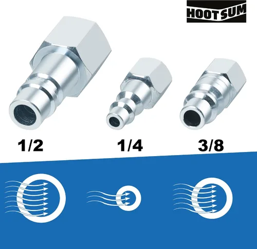 Miniatura 5 de Juego de accesorios de manguera de aire de 1/2 pulgada, acoplador de tipo industrial I/M de alto flujo con MNPT de 1/2 pulgada, 2 enchufes con 1/2