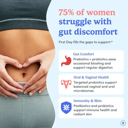 Miniatura 2 de FIRST DAY Gomitas probióticas 3 en 1 para mujer - Prebiótico + probiótico + suplemento postbiótico - Apoya la salud digestiva y oral, función