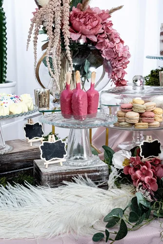 Miniatura 3 de Tarta de postre de pedestal con borde de cuentas de cristal de hasta 8 pulgadas para eventos especiales, eventos de boda, fiestas y decoración