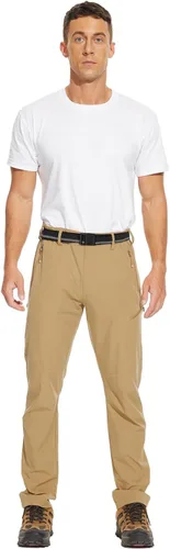 Miniatura 5 de NOUKOW Pantalones de senderismo para hombre, de secado rápido, ligeros, impermeables, elásticos, 6 bolsillos con cremallera y cinturón