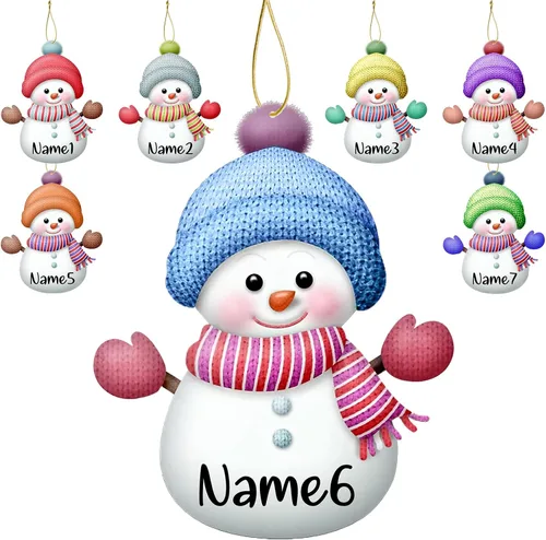 Adornos de Navidad personalizados de muñeco de nieve, juego de adornos de Navidad de madera personalizados con nombres, decoraciones para colgar en