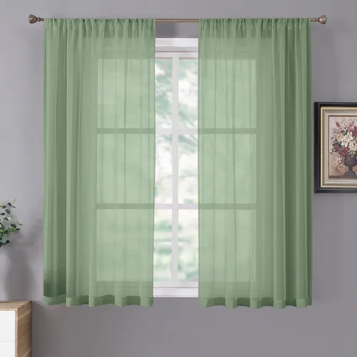 Miniatura 24 de Tollpiz - Juego de 2 paneles de cortinas de velo traslúcidas para media ventana, cortas, con textura de lino y bolsillo para cortinero, filtran