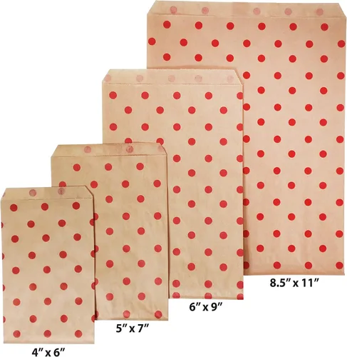 Miniatura 4 de CuteBox Bolsas de regalo de papel plano con lunares rojos (8.5 x 11 pulgadas) para mercancía, manualidades, recuerdos de fiesta, venta al por menor