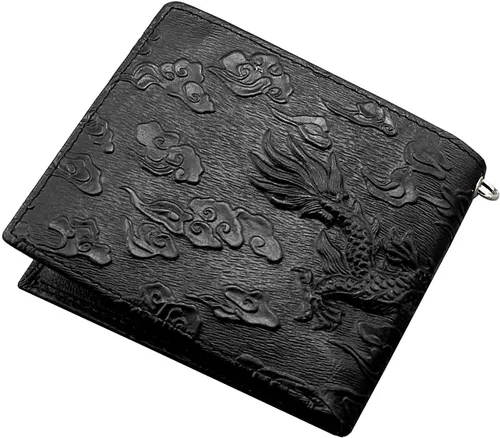 Miniatura 5 de Balck - Cartera vintage de cuero real con tarjetero y cadena para hombre, Negro -, Vintage