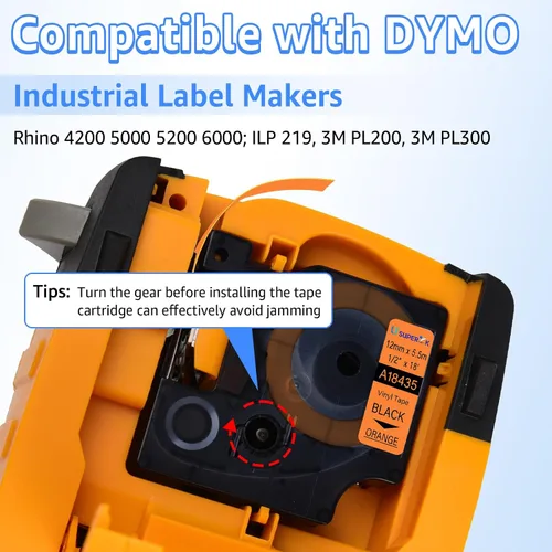 Miniatura 3 de USUPERINK Paquete de 10 etiquetas industriales compatibles con Dymo 18435 negro sobre naranja de 0.472 in 1/2 pulgadas x 18.0 ft, 18 pies