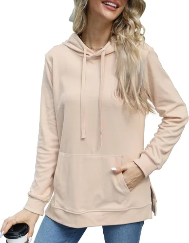 Miniatura 2 de Sudaderas con capucha para mujer, con dobladillo dividido, con cordón, casual, manga larga, con bolsillos