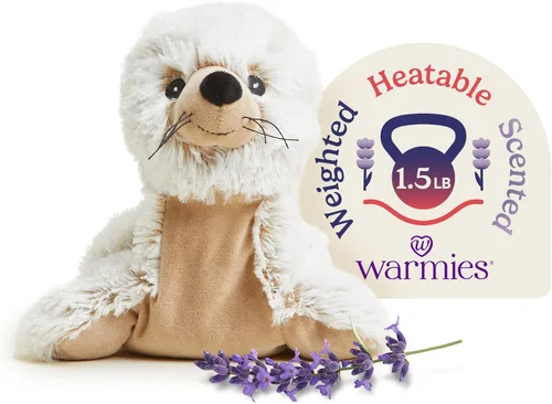 Warmies Animales de peluche con peso y aptos para microondas, foca, peluche térmico para calidez y comodidad, lindos juguetes de felpa suave para