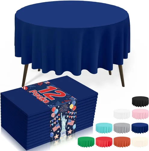 Miniatura 9 de misaya Paquete de 4 manteles desechables de plástico, mantel redondo impermeable de 84 pulgadas, a prueba de fugas y resistentes manteles Azul